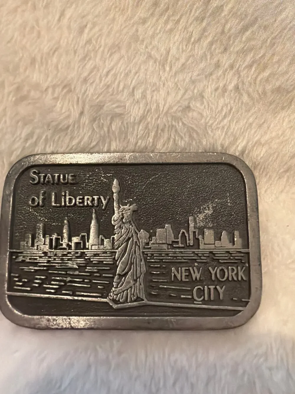 Vintage Statue of Liberty New York City Pewter Tone Belt Buckle Souvenir USA